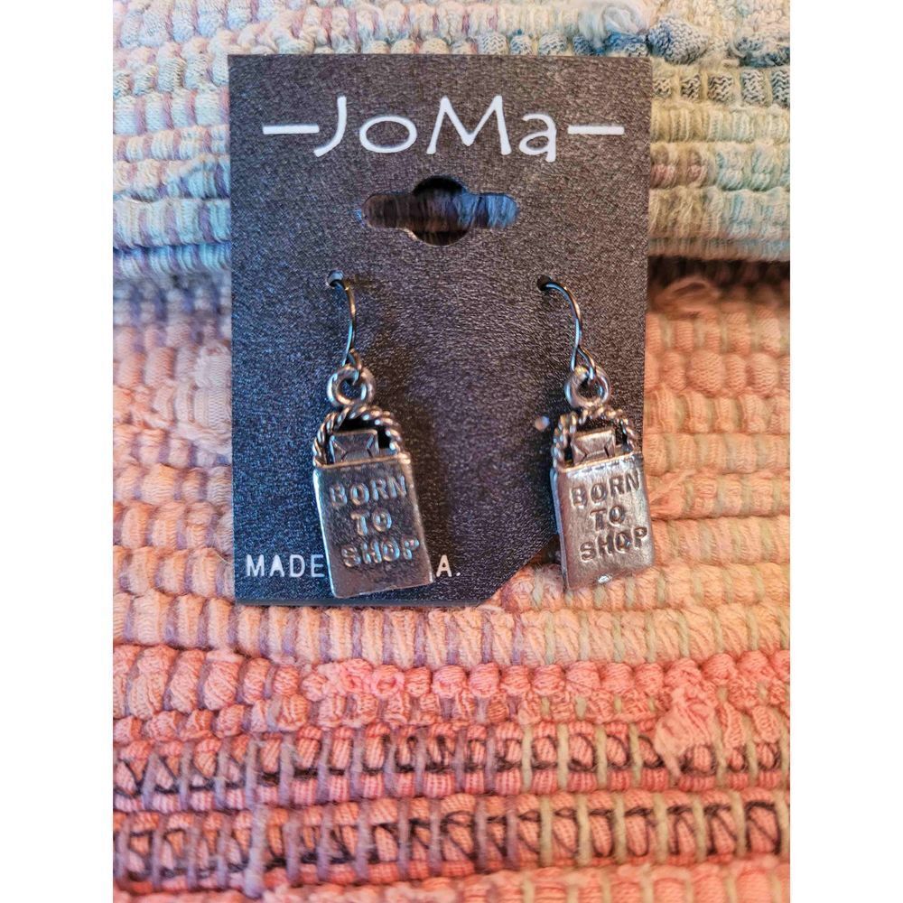 (3 for $15)~JoMa~ Silvertone 'Born To Shop' Earrings